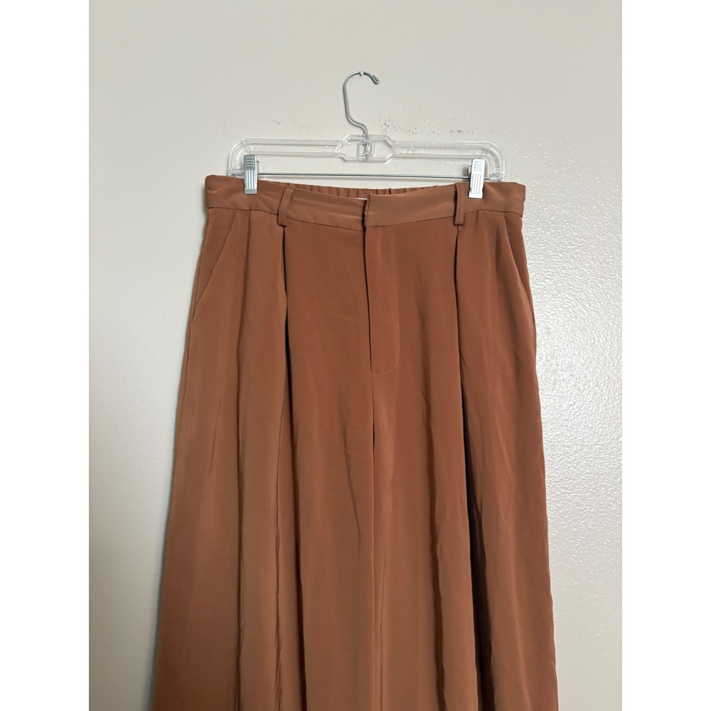 Tronjori Women's High Waisted Wide Leg Palazzo Pants Rust Brown Pleated Large